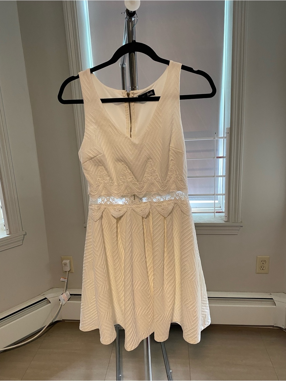 Sequin Hearts White V-Neck Lace-Trim Mini Dress
